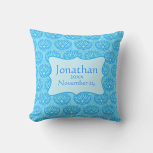 Coussin Blue Damask Baby Nom du garçon Naissance personnal
