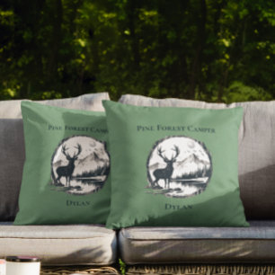 Coussin Blue Deer Woods & Mountains Custom Text & Name