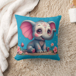 Coussin Blue Elephant Throw Pillow