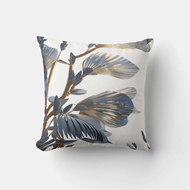 Coussin Blue Floral Design Plant (Recto)