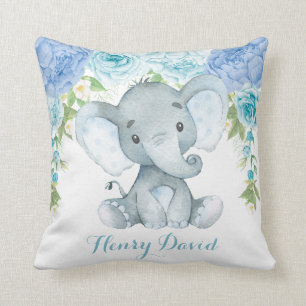 Coussin Blue Floral Elephant Jungle Baby Boy Nursery