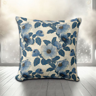 Coussin Blue Floral Gold Parties scintillant japonais Ukiy