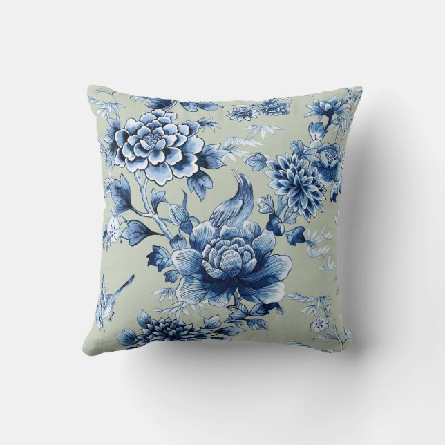 Coussin Blue Floral Luxe sur l'oreiller à lancer de taille (Verso)