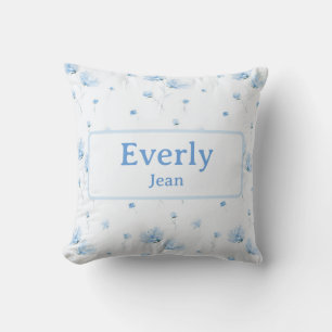 Coussin Blue Floral Nom personnalisé Décor Baby Nursery