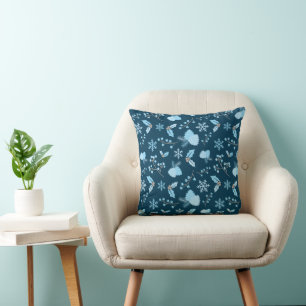 Coussin Blue Frost Elegance Snowflakes et Pinecone Winter