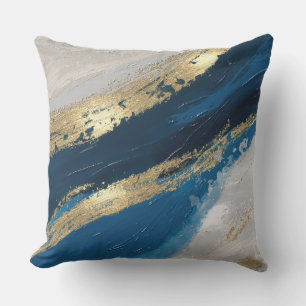Coussin Blue Gold Abstrait Brushstrokes chic moderne