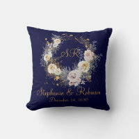 Blue Gold Floral Monogramme Logo Mariage Cadeau