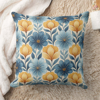 Coussin Blue & Gold Floral Throw Pillow
