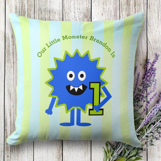 Coussin Blue Green Notre Petit Monstre Garçon 1er Annivers (Créateur téléchargé)