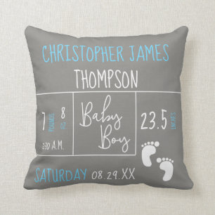 Coussin Blue Grey Baby Boy photo Faire-part de naissance
