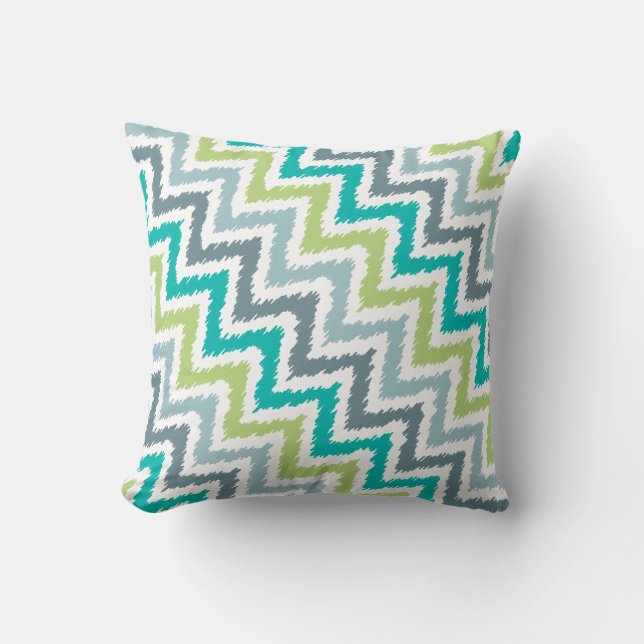 Coussin Blue Grey Green Zigzag Ikat Motif (Recto)