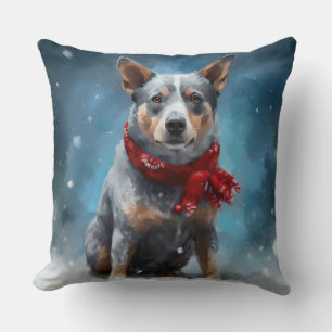 Coussin Blue Heeler dans la neige de Noël