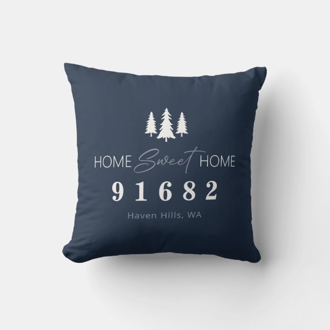 Coussin Blue Home Sweet Home Photo Code postal (Recto)