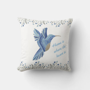 Coussin "Blue Hummingbird cadeau brodé ménager