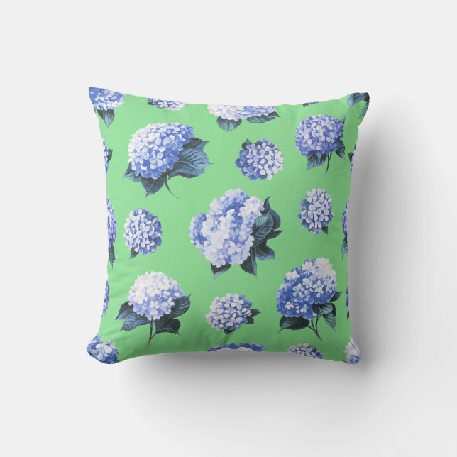 Coussin Blue Hydrangea Floral - Aquarelle Botanica (Recto)
