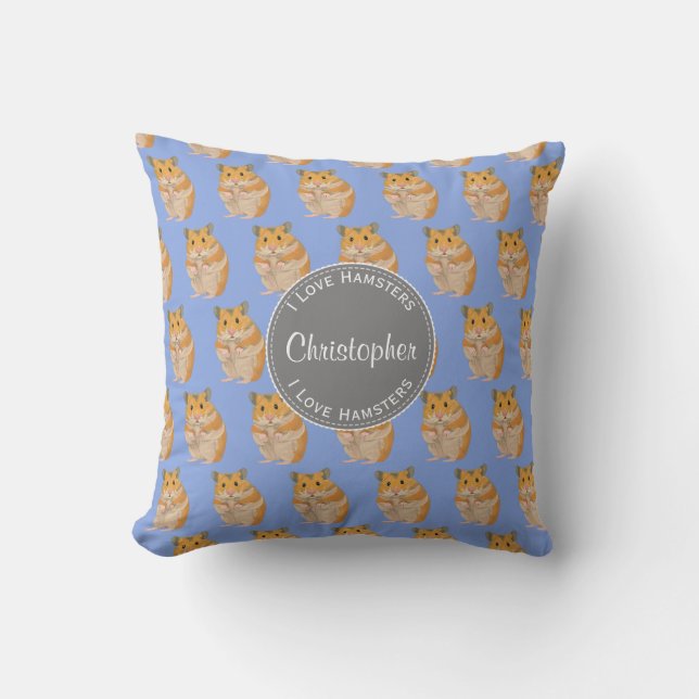 Coussin Blue I love Hamsters Hamster Motif (Recto)