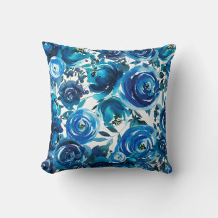 Coussin Blue Indigo Floral Flowers Élégant Shabby Chic