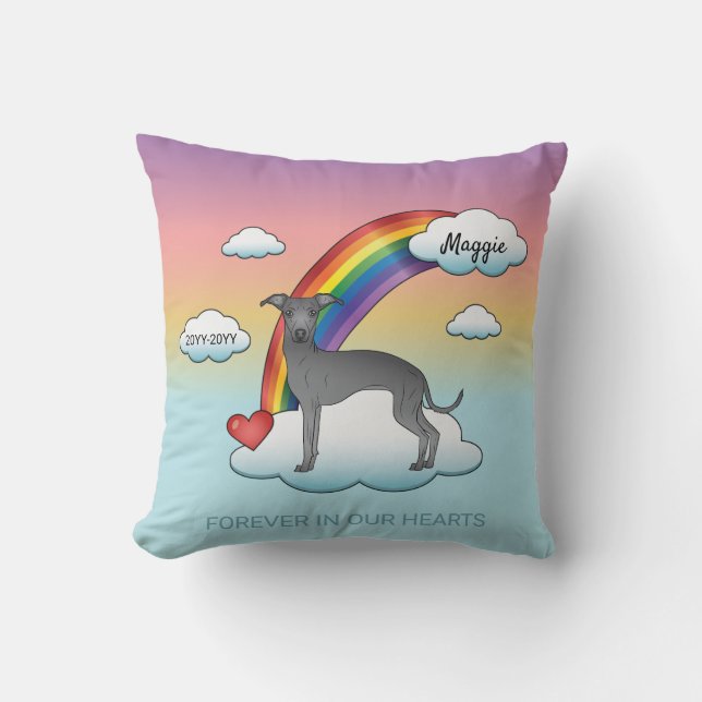 Coussin Blue Italian Greyhound Cute Dog Rainbow Memorial (Recto)