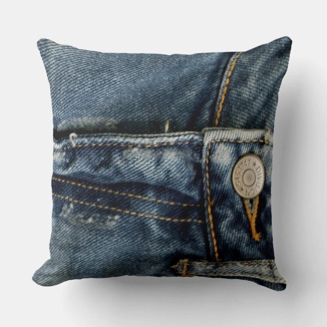 Coussin Blue Jeans Denim Zipper Faux (Recto)