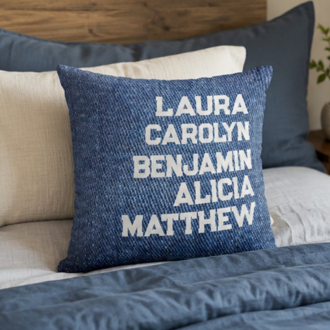 Coussin Blue jeans Grandchildren's names simple modern  (Créateur téléchargé)