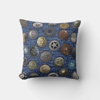 Coussin blue jeans & metal bouton