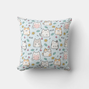 Coussin Blue Kawaii Cute Cats Bonjour Motif
