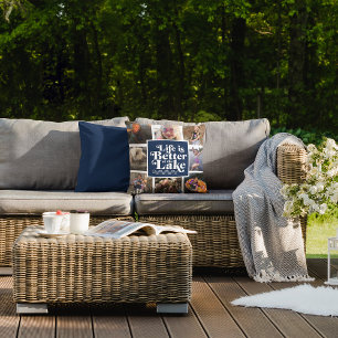 Coussin Blue Lake Life Family Photo Collage