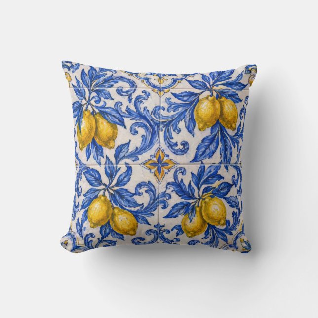 Coussin Blue Lemon Azulejo Tile (Recto)