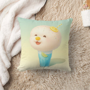 Coussin Blue Lemon Float : Bichon souriant barbe à papa