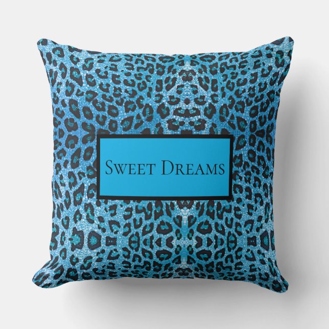 Coussin Blue Leopard Faux Sparkle Sweet Dreams Modern Chic (Recto)