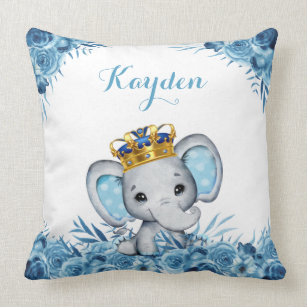 Coussin Blue Little Prince Floral Elephant Baby 