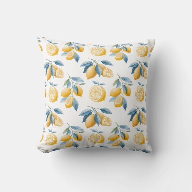 Coussin Blue Mediterranean Lemon Pattern Throw Pillow (Recto)