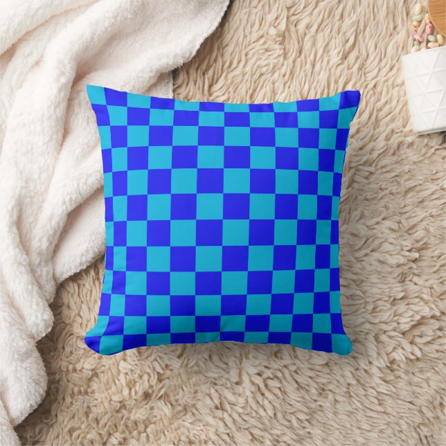 Coussin Blue Monochrome Checkerboard Pattern (Couverture)