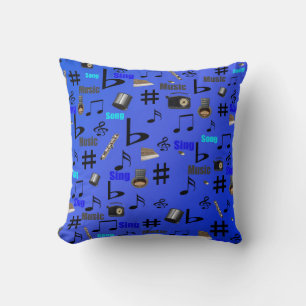 Coussin Blue Musical Notes and Instruments
