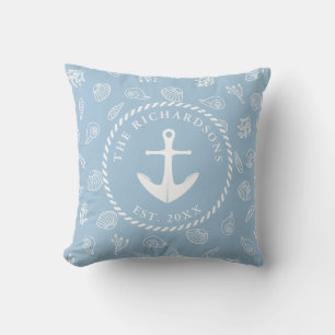 Coussin Blue Nautical Ancre Beach House