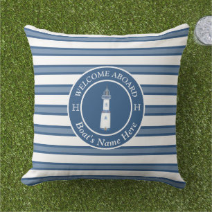 Coussin Blue Nautical Boat Nom Phare Bienvenue à bord