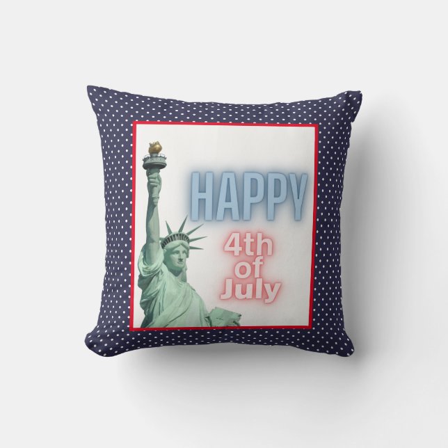 Coussin Blue Neon 4 juillet Statue de la Liberté  (Recto)