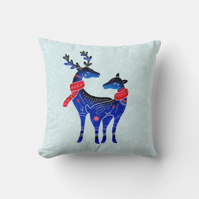 Coussin Blue Nordic Christmas Reindeer Pair (Recto)