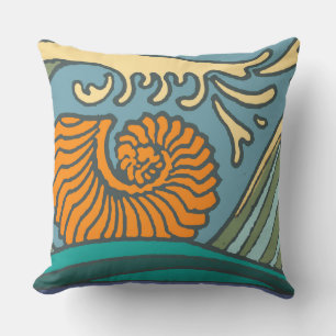 Coussin Blue Ocean Waves Nautilus Seashell Motif Nouveau
