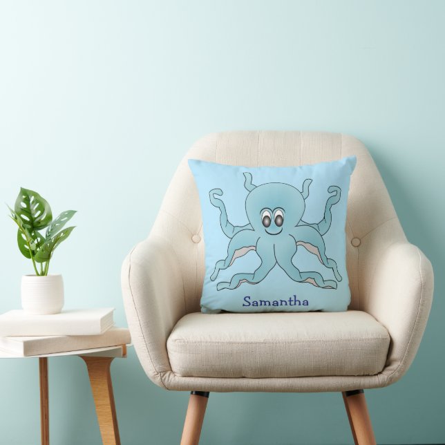 Coussin Blue Octopus Design Personalised (Chaise)