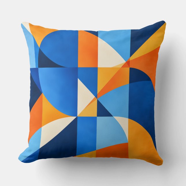 Coussin Blue Orange Geometric Abstract (Recto)