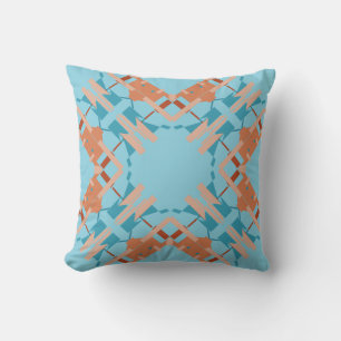 Coussin Blue Orange Rust Aqua Crisscross Diamond Motif
