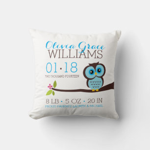 Coussin Blue Owl Baby Faire-part de naissance