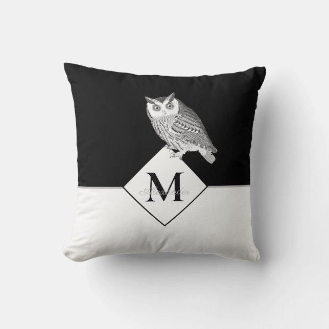 Coussin Blue Owl Grey Nom du monogramme Salle de bain (Recto)