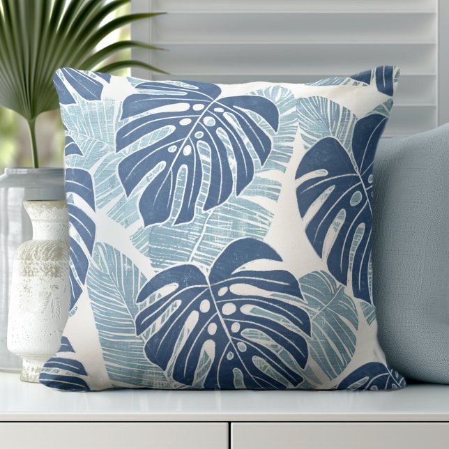 Coussin Blue Palm Feuilles Jeu d'oreiller (Créateur téléchargé)