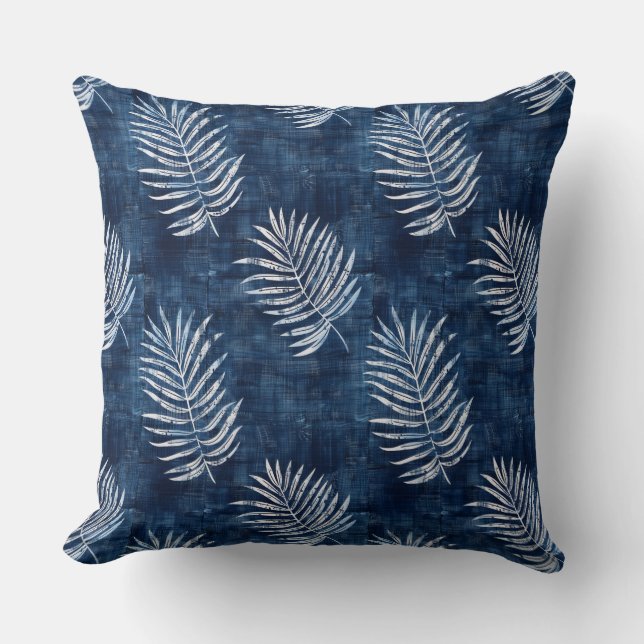 Coussin Blue Palm Feuilles Jeu d'oreiller (Recto)