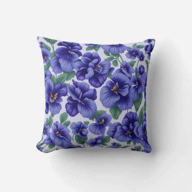 Coussin Blue Pansy Flowers  (Recto)
