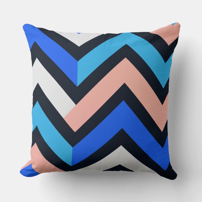 Coussin Blue Pink Chevron Geometric Pattern (Recto)