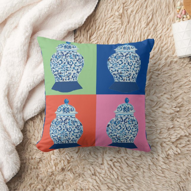 Coussin Blue Pink Chinoiserie Ginger jar jar jar art print (Couverture)