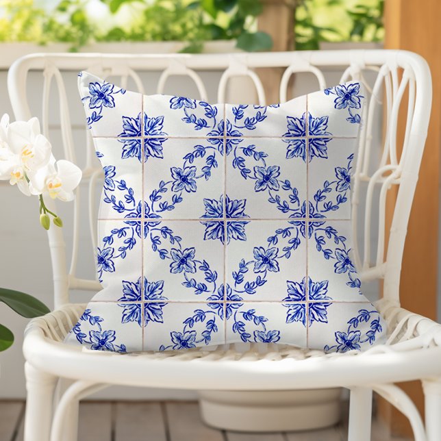Coussin Blue Portuguese Vintage Mosaic Tile Pattern (Créateur téléchargé)